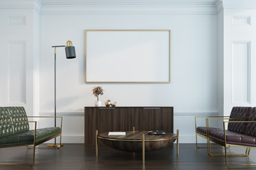 White living room, sofas and poster