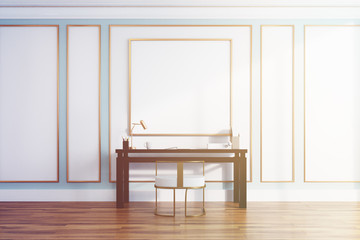 White and green home office interior toned