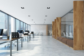 Obraz premium White and wooden open space office