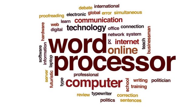 Word processor animated word cloud, text design animation.