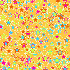 Seamless geometric pattern, background. Colorful stars on a yellow background.