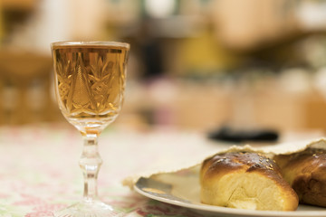 Wine in a glass, chalets. shabbat