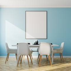 Blue dining room interior, poster