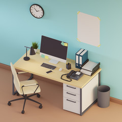 Blue wall home office, poster side view