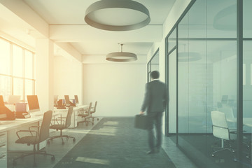 White open space office side toned