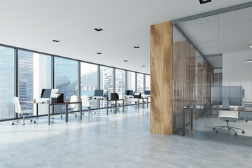 Fototapeta premium Loft open space office interior, wood