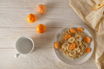 Oatmeal with fruit for breakfast
