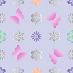 Seamless background with flowers and butterflies