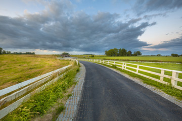 Fototapeta na wymiar Curved Asphalt country road in dutch countryside
