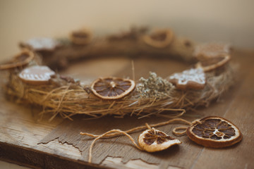 Fototapeta na wymiar Christmas wreath. rustic. handmade. Merry Christmas!