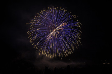 Colorful fireworks of traditional Santa Augusta celebration, Vittorio Veneto, Italy