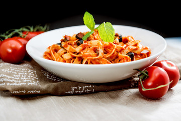 tasty pasta Italian meat sauce pasta on the table