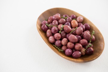 Close-up marinated olives in bowl