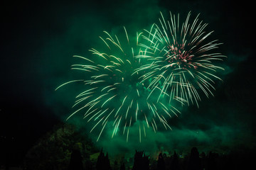 Fototapeta premium Colorful fireworks of traditional Santa Augusta celebration, Vittorio Veneto, Italy