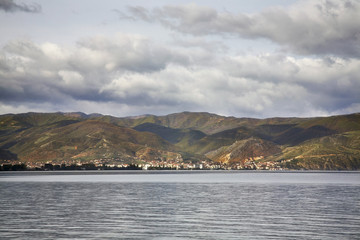Fototapeta na wymiar Ohrid lake in Pogradec. Albania