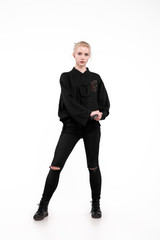 Girl samurai on background isolated