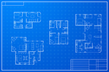 Set of different blueprint house plans