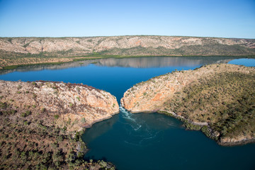 Fototapeta na wymiar An aerial shot of the Horizontal falls in Talbot Bay, the Kimberley, Australia
