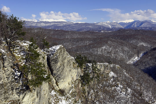 Eagle rock or the rock of Prometheus in the snow