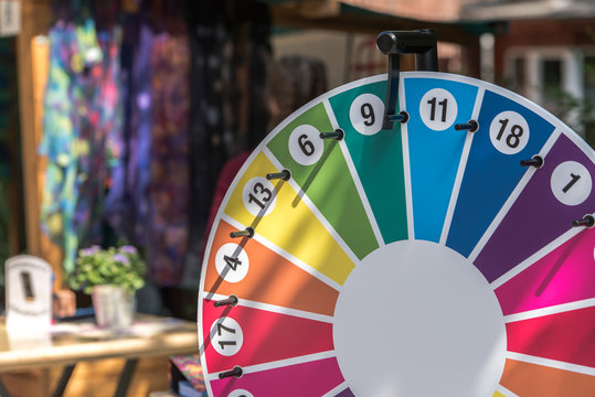 The wheel of fortune hung up at a festival. Animation for young and old.