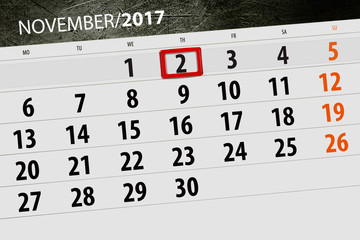 Fototapeta premium November 2 calendar