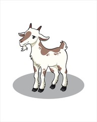 Little white Goat with brown spots  - vector drawing - isolate white background