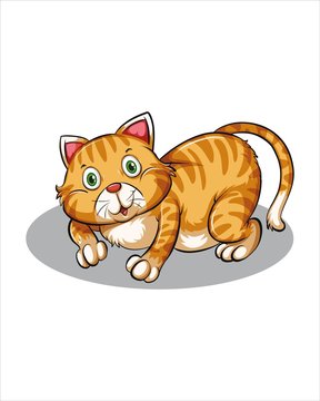 Adult fat ginger Cat - vector drawing - isolate white background