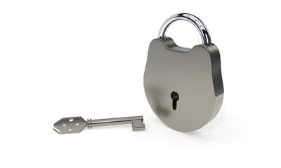 Older types of locks and keys on a white background, 3d rendering