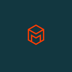 M logo in hexagon. M box monogram. M letter.