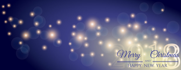 New Year's banner 2018 with shiny stars and congratulations. Merry Christmas greeting card.
