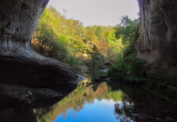 Look from the cave God's Bridge, formed 1200 million years ago, Bulgaria