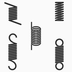 Flexible metal wire spiral springs icons set. Vector illustration.