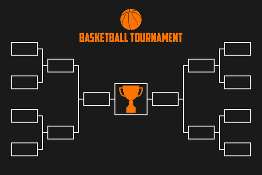 Tournament Bracket. Basketball championship scheme with trophy cup. Sport vector illustration.