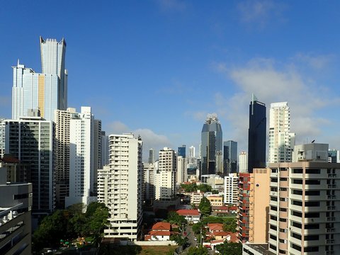 A view of Panama City downtown buildings from a high vantage point