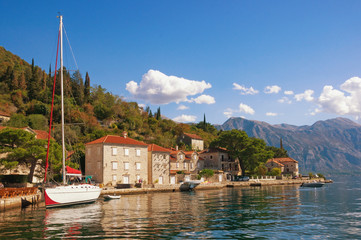 Sunny autumn day in the seaside town of Perast. Bay of Kotor, Montenegro