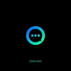 Chat logo. Communication emblem. Blue-green bubble on a dark background.