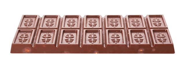 chocolate bar with nuts isolated on white background