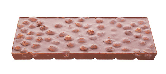 chocolate bar with nuts isolated on white background