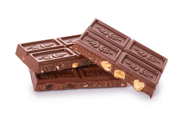 chocolate bar with nuts isolated on white background