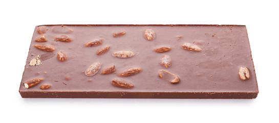 chocolate bar with nuts isolated on white background