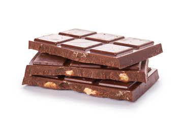 chocolate bar with nuts isolated on white background