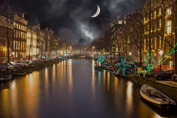 Zelfklevend Fotobehang  Amsterdam light festival in the canals from Amsterdam in the Netherlands  © Nataraj