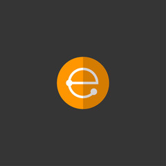 E flat logo. E monogram. E icon. The letter E in the orange circle.