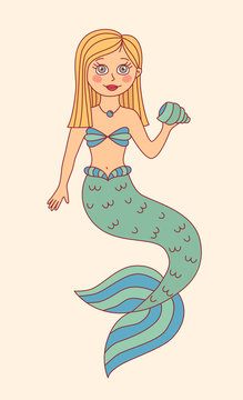 mermaid doodle vector character