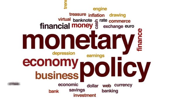 Monetary policy animated word cloud, text design animation.