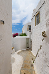 The traditional streets of Chora town, Patmos island, Dodecanese, Greece