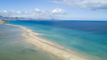 aerial view of deserted beach, lagoon sotavento , fuerteventura, canary islands