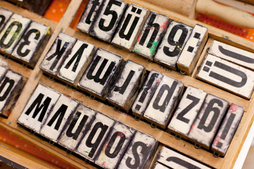 letters in a book printing workshop