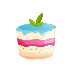 Berry cake with mint leaves. Sweet baked desserts. Delicious food.
