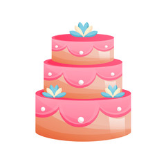 Beautiful multi-tiered, festive, wedding cake. Sweet baked desserts.